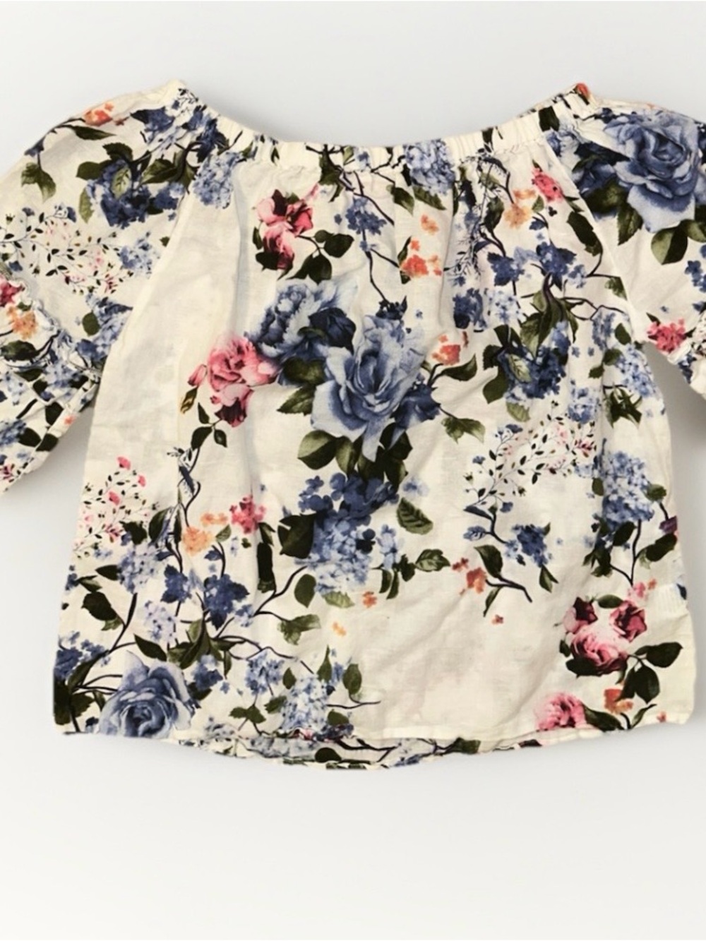 Floral Off-Shoulder Blouse in Cream and Blue